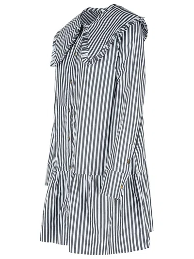 Ganni Womens Black Wide-collar Stripe Organic-cotton Mini Shirt Dress