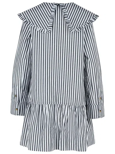 Ganni Womens Black Wide-collar Stripe Organic-cotton Mini Shirt Dress