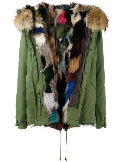Shop Mr & Mrs Italy Short Multi Coloured Fur Lined Parka In Green
