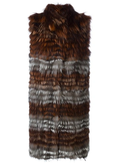 Shop Yves Salomon Striped Fox Fur Coat