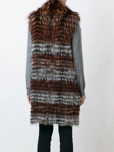 Shop Yves Salomon Striped Fox Fur Coat