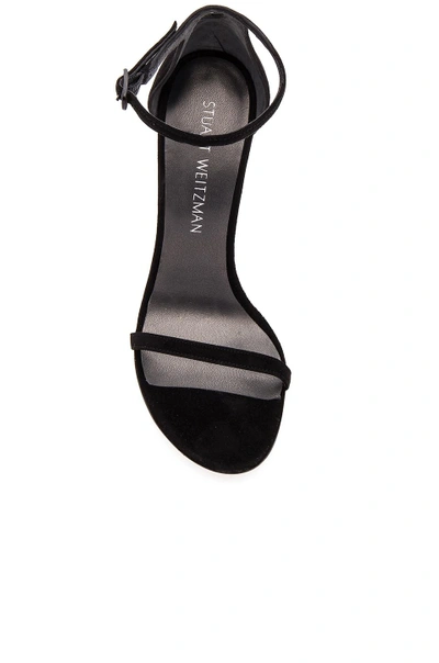 Stuart Weitzman Womens Squarenudist Black Suede Heel Sandal With Ankle Strap In Black Suede