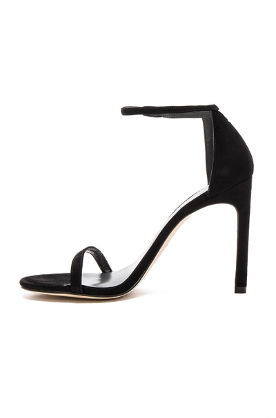 Stuart Weitzman Womens Squarenudist Black Suede Heel Sandal With Ankle Strap In Black Suede
