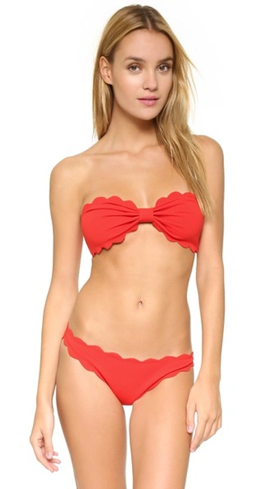 Marysia Antibes Scallop-edged Bandeau Bikini Top In Poppy Red