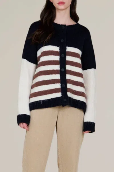 Grade & Gather Striped Color Block Cardigan In Black/white/red In Multi