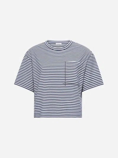 Brunello Cucinelli Striped Jersey Shiny Pocket Detail Crop T-shirt