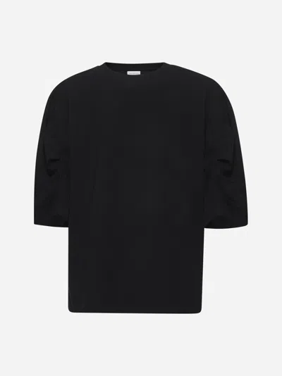 Dries Van Noten Black Cotton Draped T-shirt