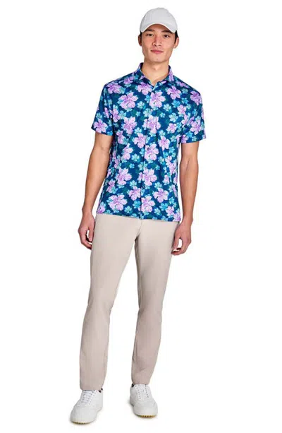 Construct Layered Hibiscus Shirt Front In Blue