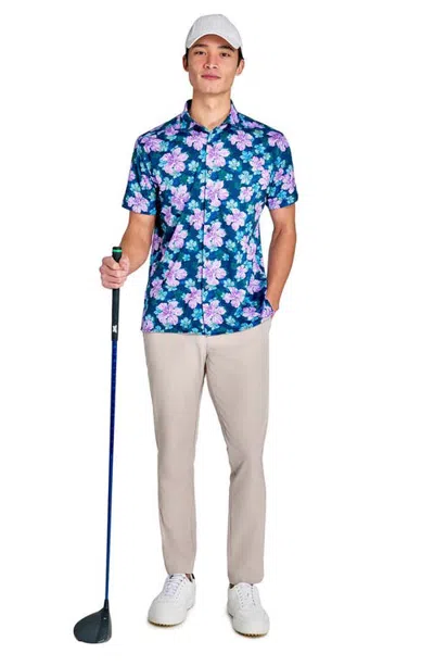 Construct Layered Hibiscus Shirt Front In Blue