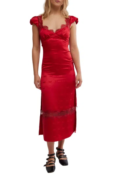 Free People Foolish Heart Midi Dress In Red Dahlia Combo In Multi