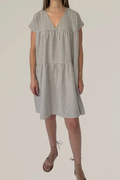 Grade & Gather Short Sleeve Striped Dress In Black/white In Multi
