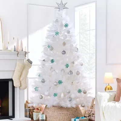 Best Choice Products Premium Artificial White Pampas Christmas Tree Holiday Décor W/ Foldable Metal Base