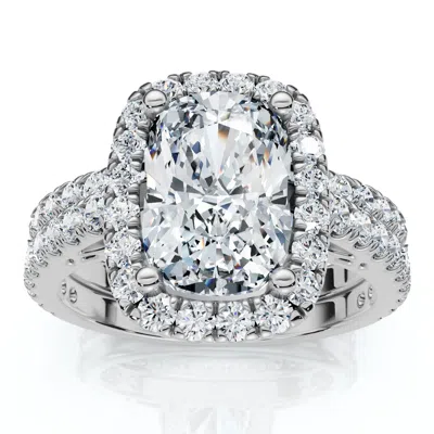 Pompeii3 Ceritified 2.90ct Cushion Diamond Engagement Ring Set 14k Gold Or Pt Lab Grown In Silver
