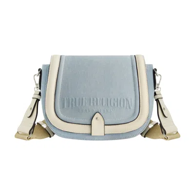 True Religion Distressed Logo Denim Saddle Bag In Blue