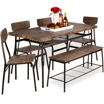 Best Choice Products 6-piece 55in Modern Home Dining Set W/ Storage Racks, Rectangular Table, Bench, 4 Chairs