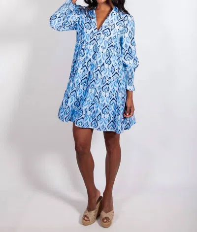 Sail To Sable Ikat Print Fit And Flare Dress In Blue In Blue