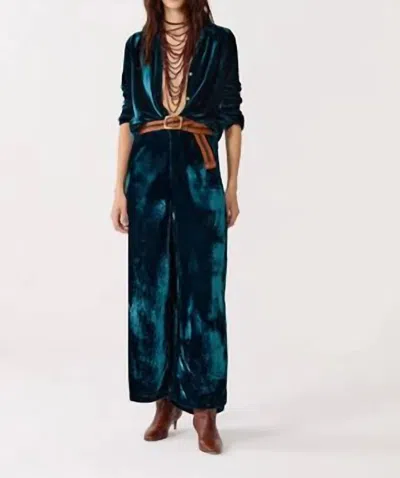 Lanhtropy Luna Velvet Pants In Teal In Blue
