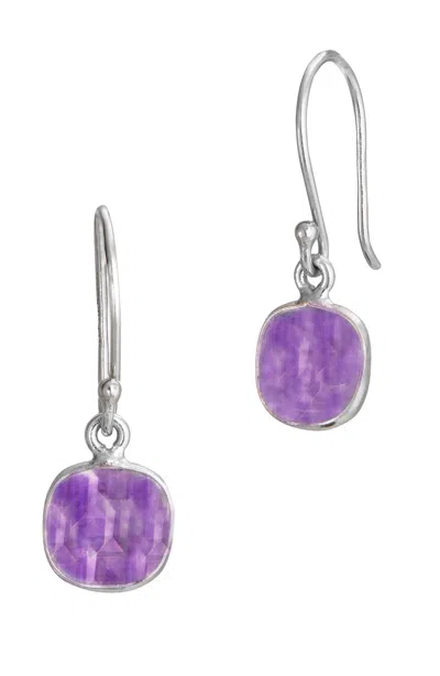 Savvy Cie Jewels Semiprecious Stone Cushion Drop Earrings In Purple