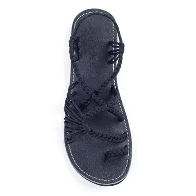 Plaka Women Palm Leaf Sandals In Classic Black In Multi