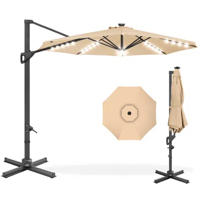 Best Choice Products 10ft 360-degree Solar Led Lit Cantilever Patio Umbrella, Outdoor Hanging Shade