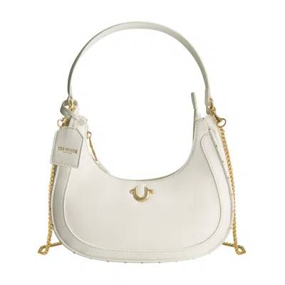 True Religion Zip Top Crescent Hobo Bag In White