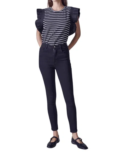 English Factory Ruffle Cap Sleeve Top In Navy/white In Multi
