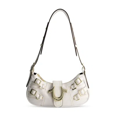 True Religion Multi Strap Denim Shoulder Bag In White