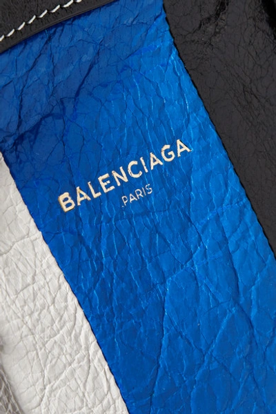 Shop Balenciaga Bazar Striped Textured-leather Tote