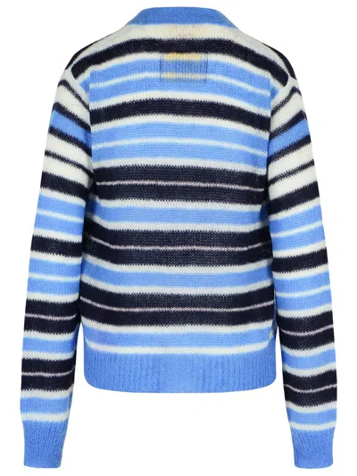 Marni Mohair Blend Striped V-neck Cardigan In Blue