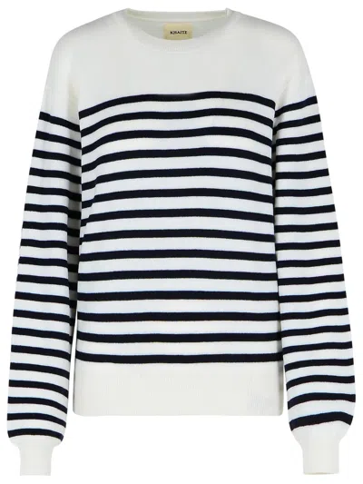 Khaite And Navy Blue Striped Merino Wool Sweater In White