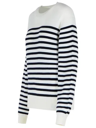 Khaite And Navy Blue Striped Merino Wool Sweater In White