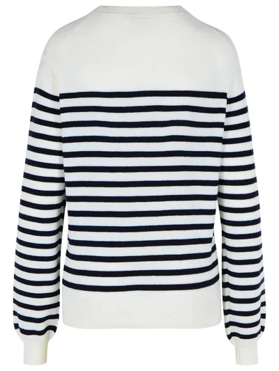 Khaite And Navy Blue Striped Merino Wool Sweater In White