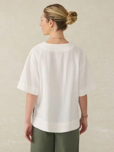 Faherty Dune Relaxed Fit Cotton Gauze Top In White