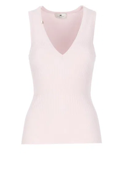 Elisabetta Franchi V-neck Rib Knit Top In Pink