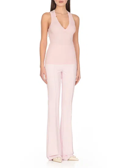 Elisabetta Franchi V-neck Rib Knit Top In Pink
