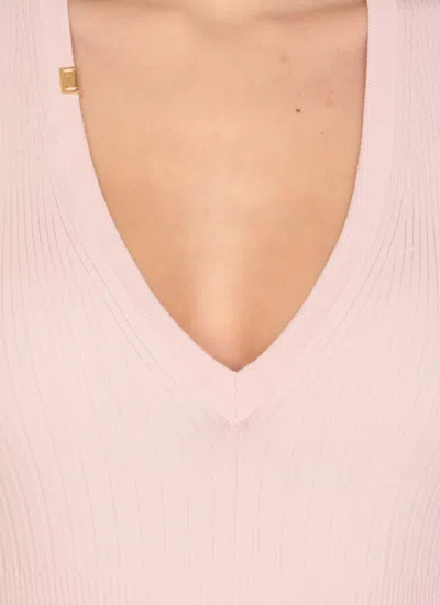 Elisabetta Franchi V-neck Rib Knit Top In Pink
