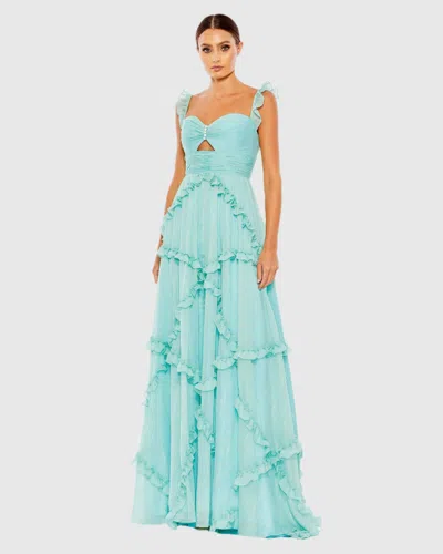 Mac Duggal Blue Ruffle Tiered Sleeveless Flowy A Line Gown In Mint