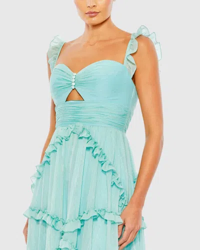 Mac Duggal Blue Ruffle Tiered Sleeveless Flowy A Line Gown In Mint