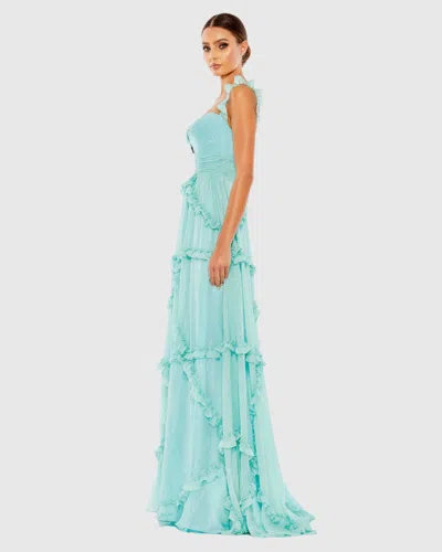 Mac Duggal Blue Ruffle Tiered Sleeveless Flowy A Line Gown In Mint