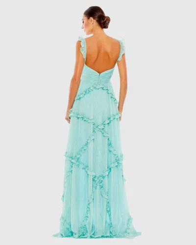 Mac Duggal Blue Ruffle Tiered Sleeveless Flowy A Line Gown In Mint