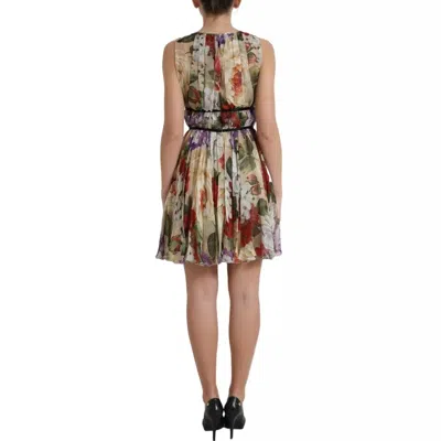 Pre-owned Dolce & Gabbana Beige Floral Sleeveless A-line Mini Women's Dress ()
