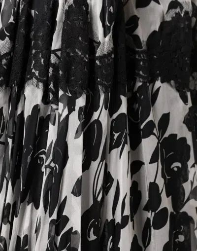 Pre-owned Dolce & Gabbana Black Silk Floral Lace Ricamo Ball Maxi Women's Dress () In Black/white