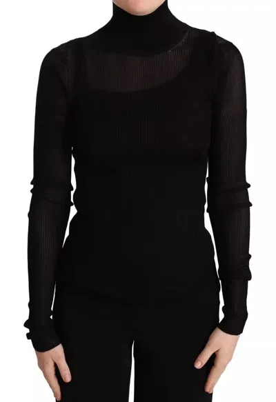 Pre-owned Dolce & Gabbana Black Turtleneck Form Fitting Pullover Women's Sweater ()