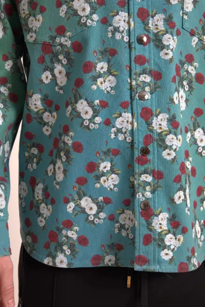 Dolce & Gabbana Blue Floral Cotton Button Down Denim Shirt In Blue