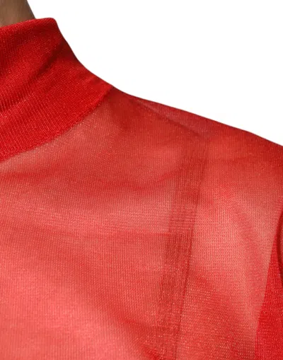 Pre-owned Dolce & Gabbana Red Mesh Turtleneck Long Sleeve Blouse Women's Top ()