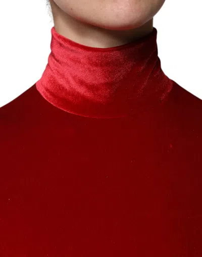 Pre-owned Dolce & Gabbana Red Velvet Long Sleeves Bodycon Mini Women's Dress ()