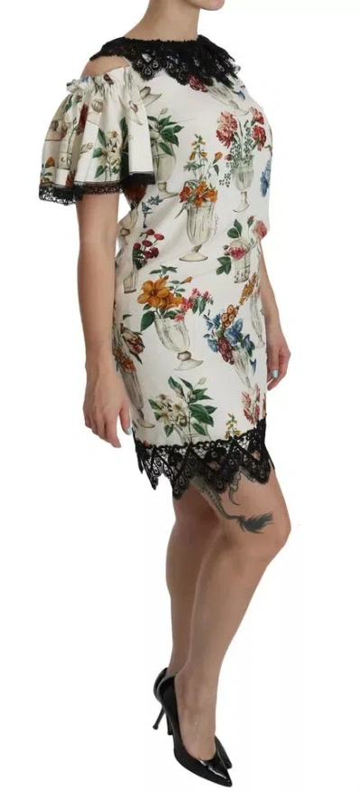 Pre-owned Dolce & Gabbana White Lace Floral Vase Shift Mini Women's Dress ()
