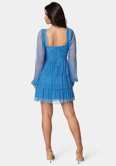 Bebe Tiered Twist Front Lurex Mini Dress In Light Blue