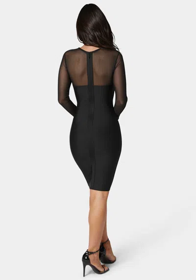 Bebe Longsleeve Mesh Peek A Boo Bandage Dress In Black