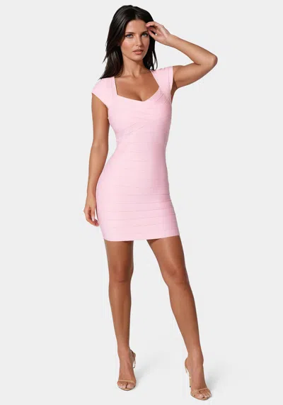 BEBE CAP SLEEVE BANDAGE MINI DRESS 